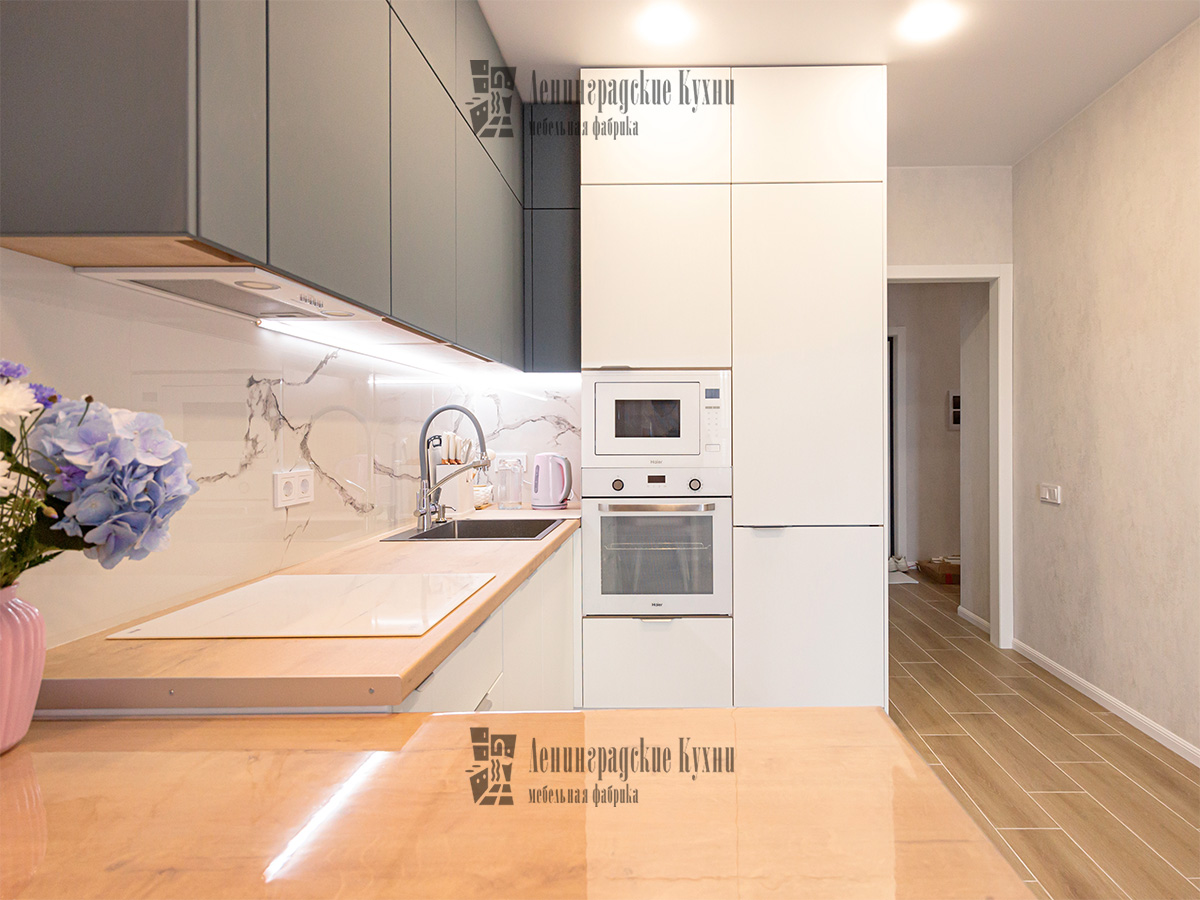 Кухня Майя белая и серая из МДФ, фото