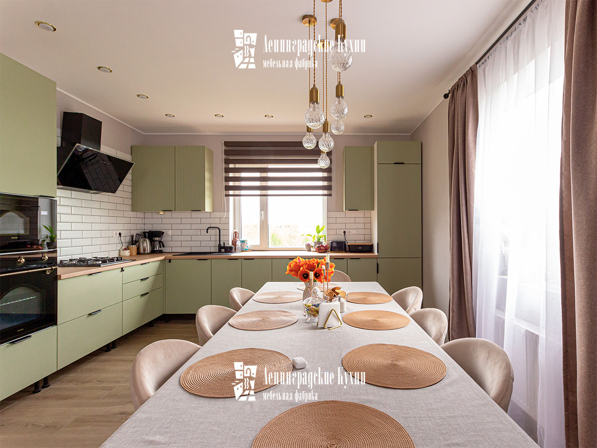 Кухня Токсово зеленая из МДФ, фото